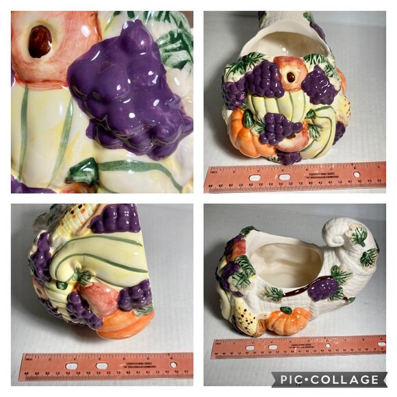 Vintage Ceramic Fall Thanksgiving Cornucopia Table Centerpiece Decor Planter - Picture 15 of 16